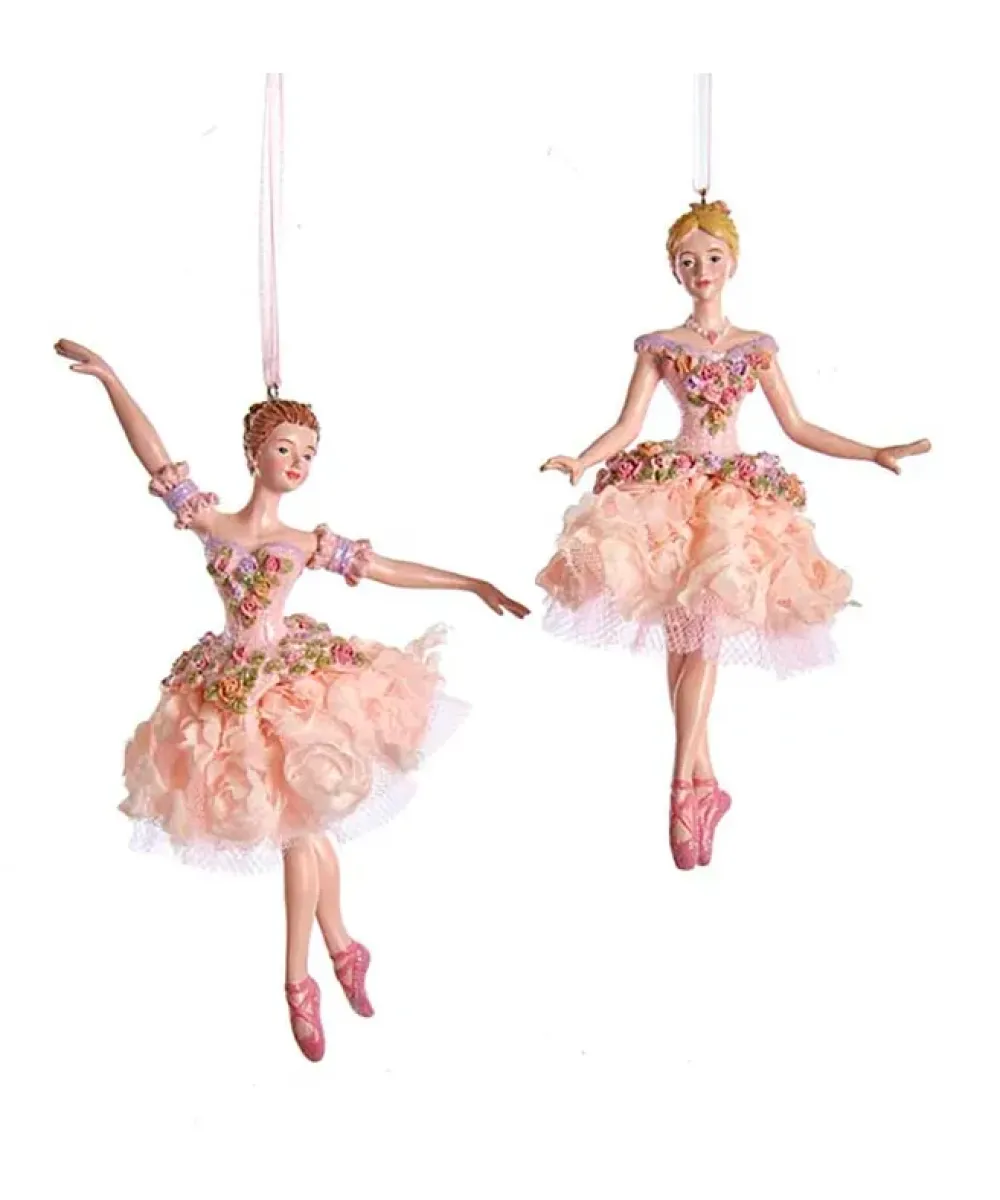 Kurt S Adler Blush Pink Ballerina Ornaments, 2 Assorted, E0534, Kurt Adler^ Resin