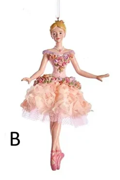 Kurt S Adler Blush Pink Ballerina Ornaments, 2 Assorted, E0534, Kurt Adler^ Stocking / Skirt