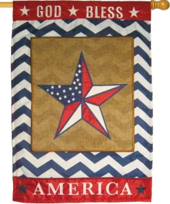 Best Sale Burlap God Bless America Star Double Applique House Flag Speciality