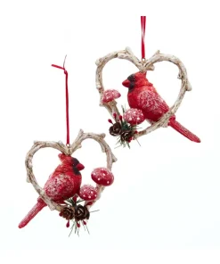 Kurt S Adler Cardinal Birds In Heart Frame Ornaments Set/2, D3892, Kurt Adler^ Stocking / Skirt