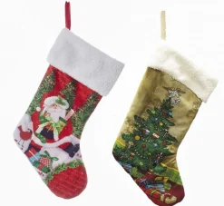 Kurt S Adler Christmas Tree And Santa Stockings, 2 Assorted, C4728^ Stocking / Skirt