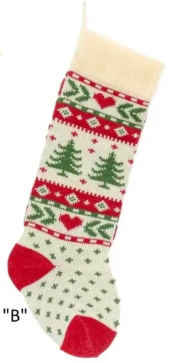 Kurt S Adler Christmas Tree And Snowflake Knitted Stockings, B0673, Kurt Adler^ Stocking / Skirt