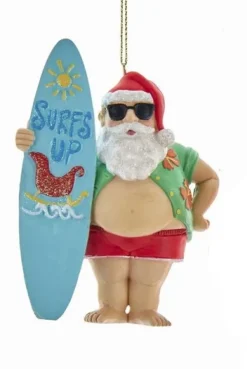 Kurt S Adler Chubby Santa With Surfboard/Reindeer Ornament, E0491, Kurt Adler^ Santas