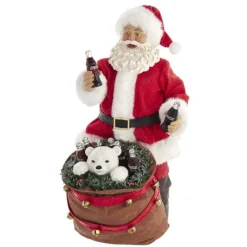 Kurt S Adler Coca-Cola®, Santa With Bag And Polar Bear, Cc5203, Kurt Adler^ Clothtique/Fabriche Santas
