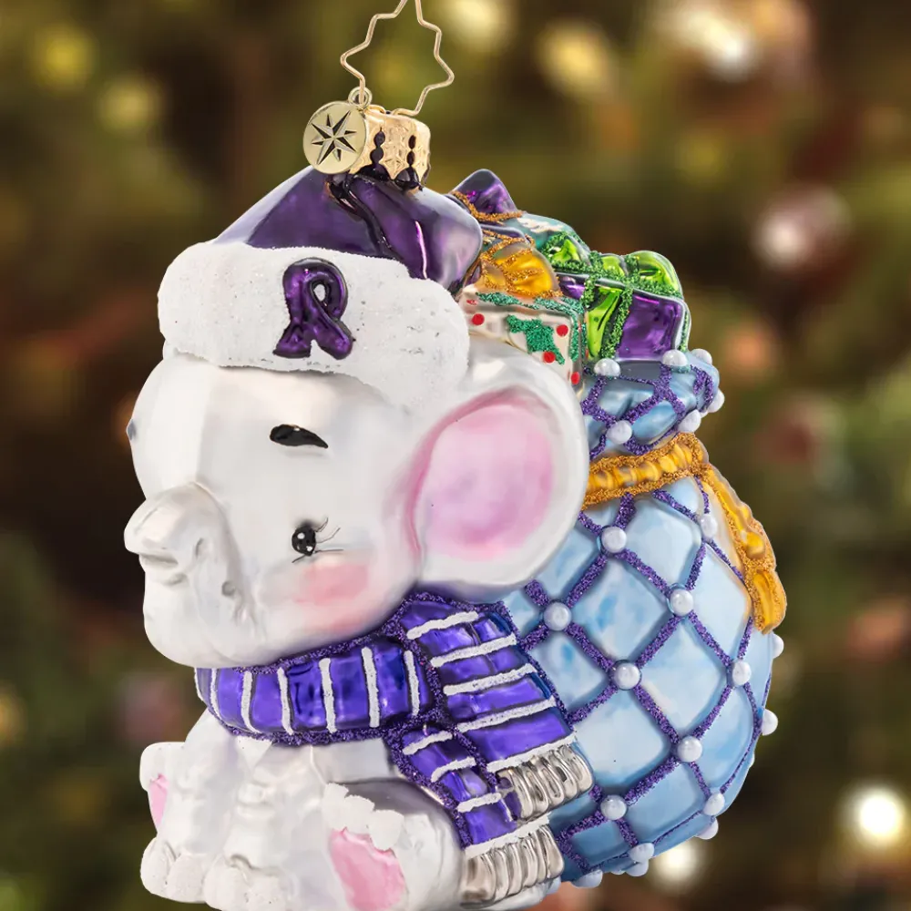 Christopher Radko Cr, An Elephant Never Forgets!, 1021597, Radko. Alzheimer's Awareness^ Blown Glass