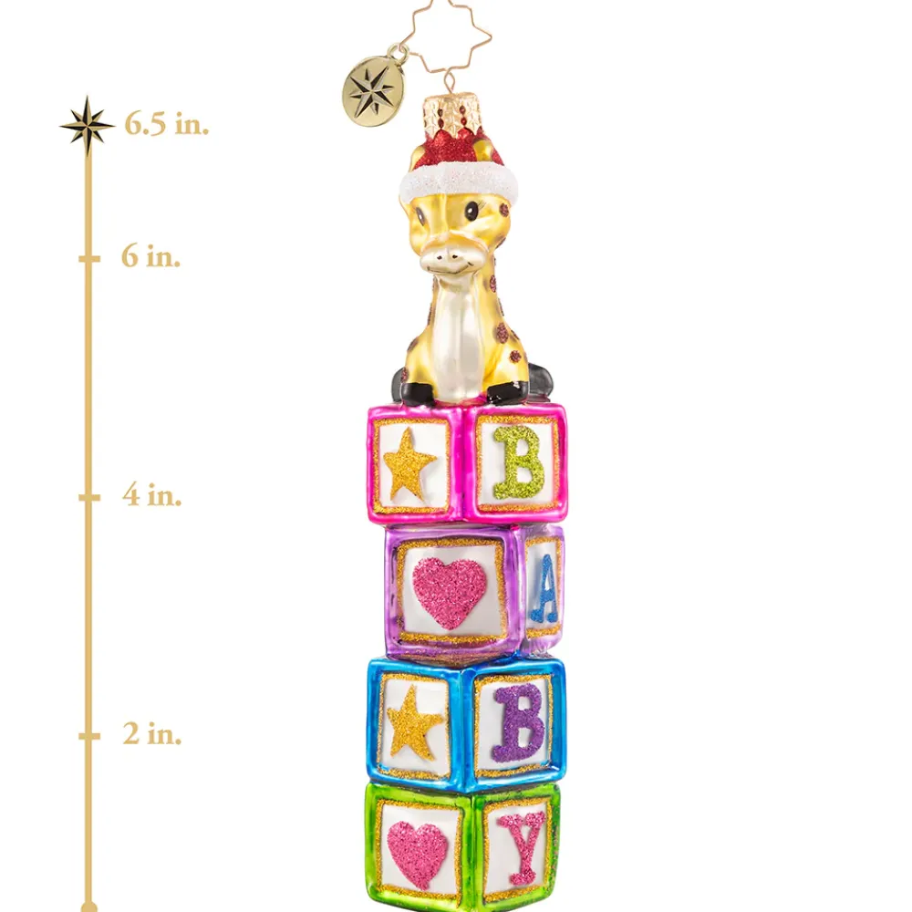 Christopher Radko Cr, Block-Balancing Baby Giraffe, 1020753, ^ Blown Glass