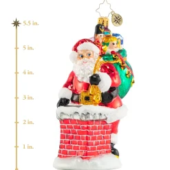 Christopher Radko Cr, Down The Chimney He Goes!, 1020619, ^ Blown Glass