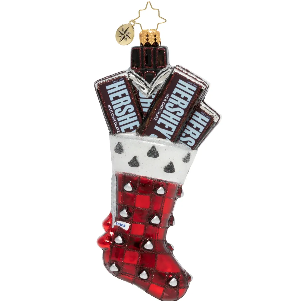 Christopher Radko Cr, Hershey's Kisses Stocking, 1020075, ^ Blown Glass
