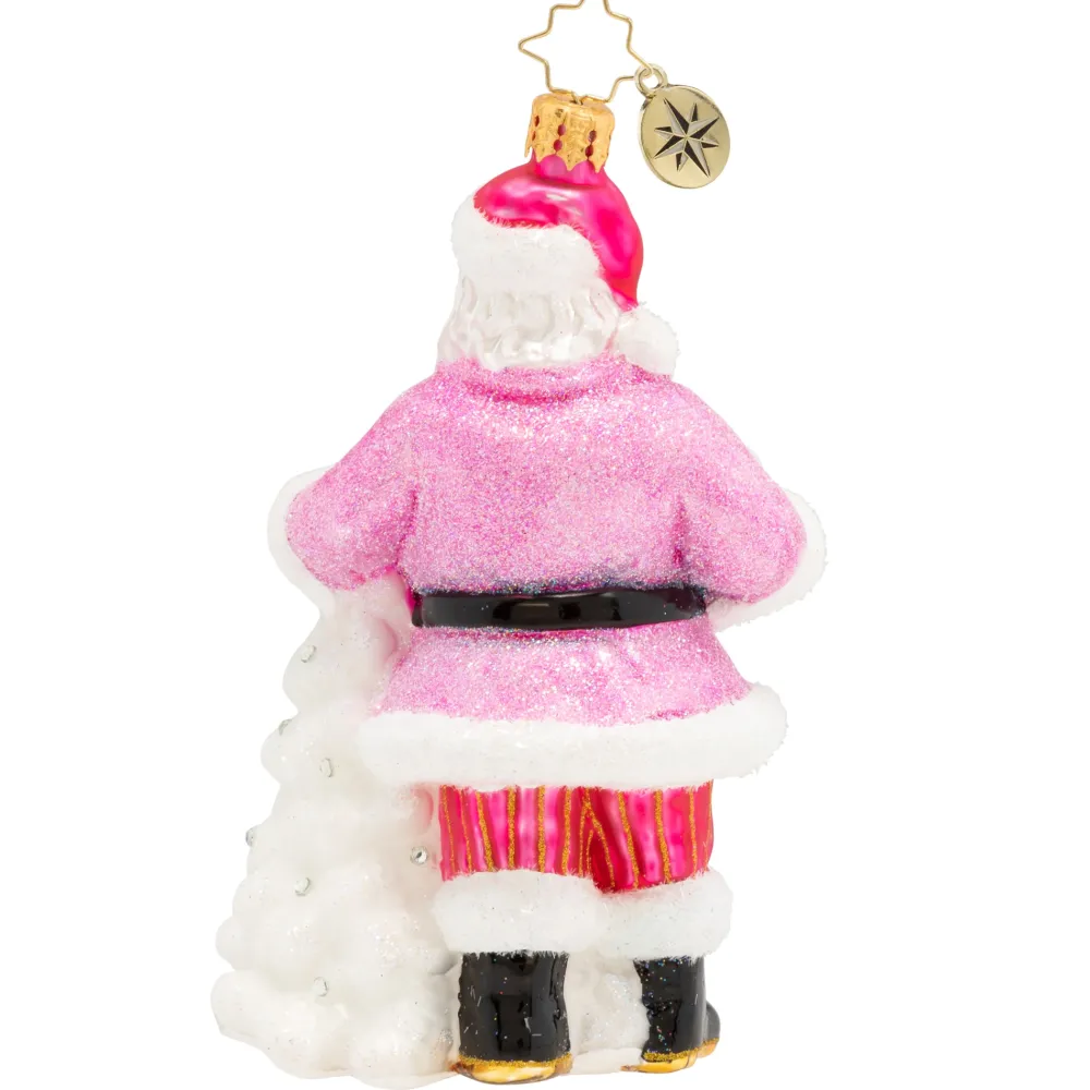 Christopher Radko Cr, Pink Ribbon Santa, 1020371, ^ Blown Glass