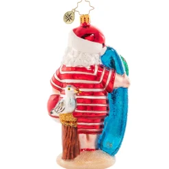 Christopher Radko Cr, Wishing For Waves Santa, 1020890, ^ Glass