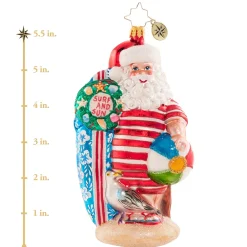 Christopher Radko Cr, Wishing For Waves Santa, 1020890, ^ Glass