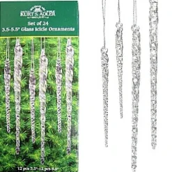 Kurt S Adler Glass Icicle Ornaments Clear Twist Set Of 24, W3730^ Glass