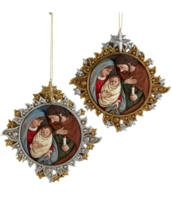 Best Sale Gold And Silver Nativity Family Ornaments, 2 Assorted, E0678, Kurt Adler Resin Nativity