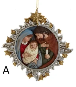 Best Sale Gold And Silver Nativity Family Ornaments, 2 Assorted, E0678, Kurt Adler Resin Nativity