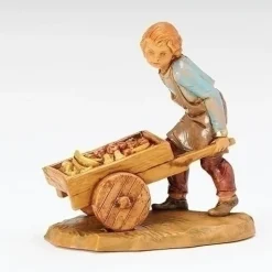 Fontanini Hugo Boy Pushing Cart 5", , 54089^ Resin