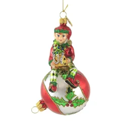 Cheap Huras. Elf On Christmas Ball Ornament, Sprite Holly Floral, S753 Novelty