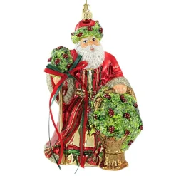 Shop Huras, Floral Santa Glass Ornament Poinsettia Basket, S551 Novelty