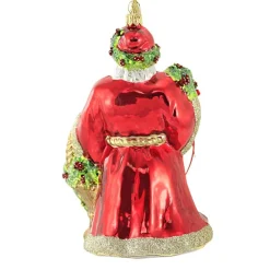 Shop Huras, Floral Santa Glass Ornament Poinsettia Basket, S551 Novelty