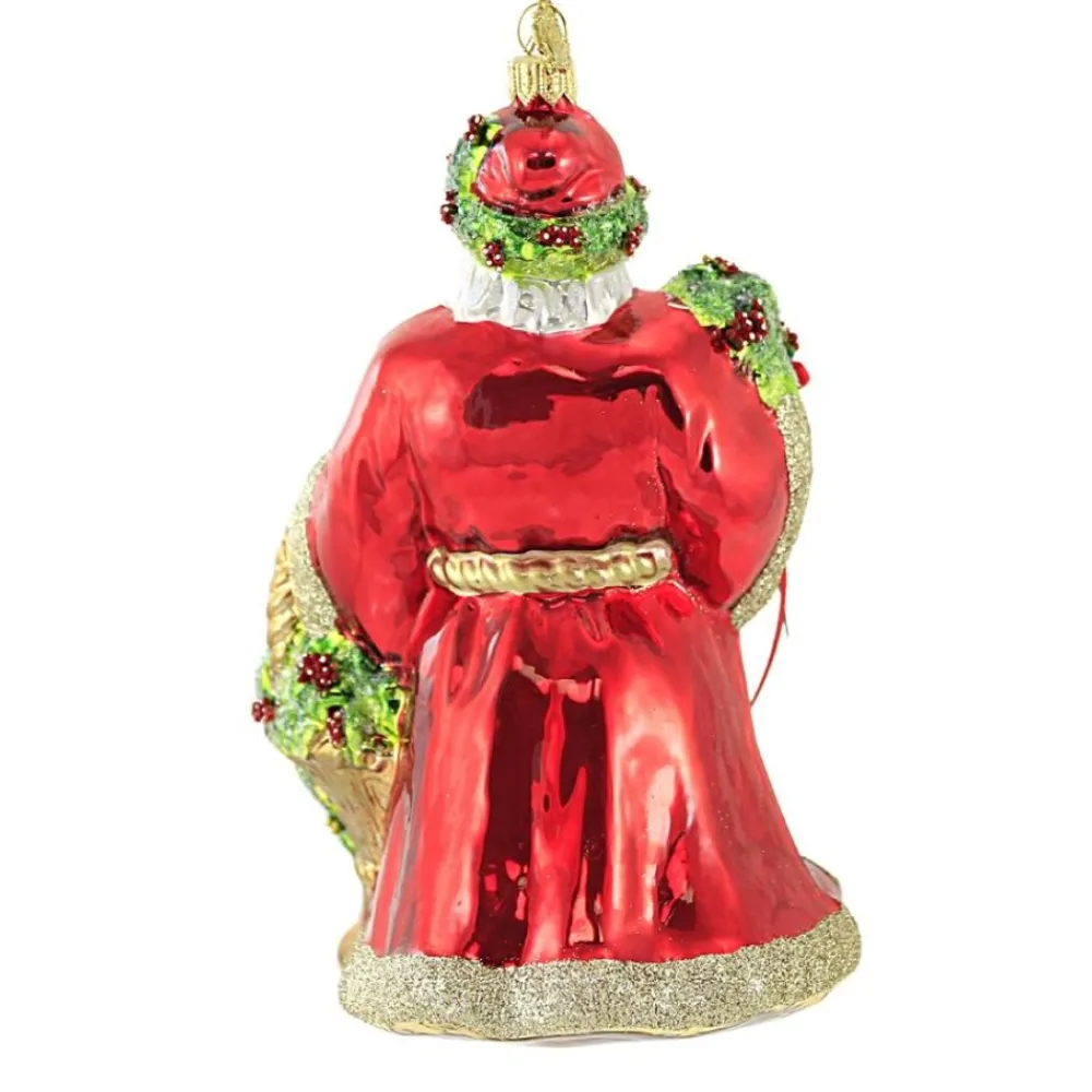 Shop Huras, Floral Santa Glass Ornament Poinsettia Basket, S551 Novelty