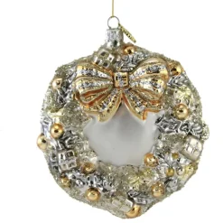 Best Huras Silver & Gold Wreath Glass Ornament Wedding Anniversary, S694 Novelty