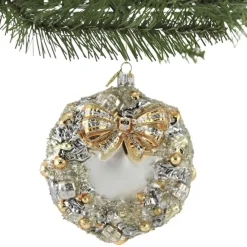 Best Huras Silver & Gold Wreath Glass Ornament Wedding Anniversary, S694 Novelty