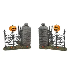 New Hv, Jack Lantern Lit Fence Corners, 6007702, Halloween Village Halloween Village