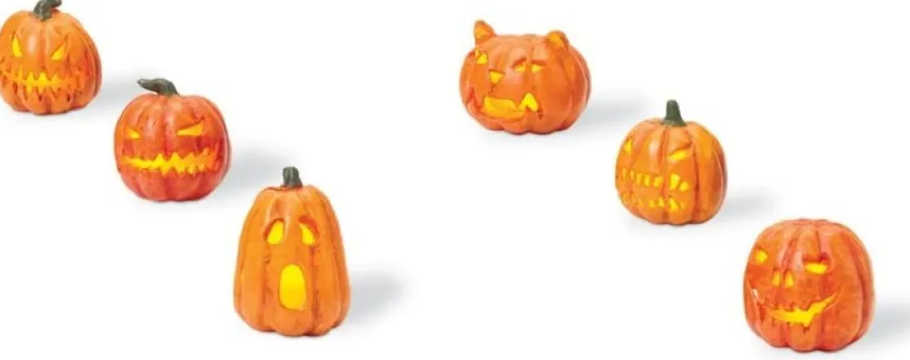 Hot Hv, Lit Jack-O-Lanterns (Set Of 6), 810798, Halloween Village Halloween Village
