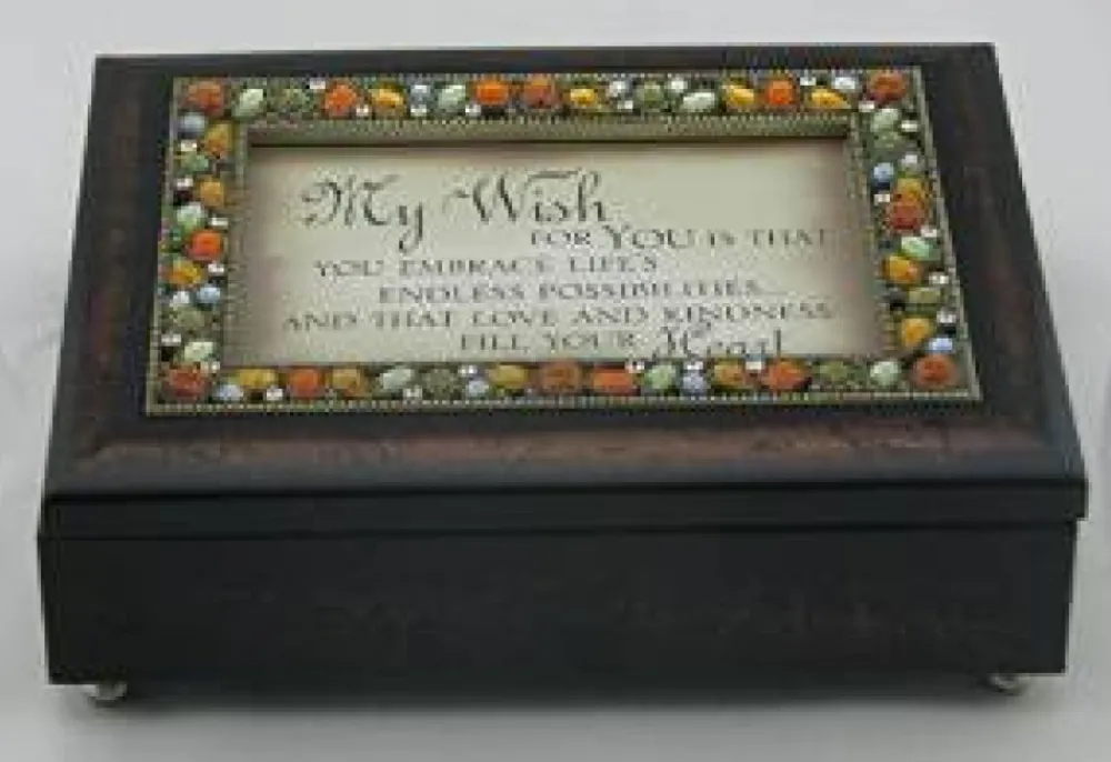 Store Italian Style Burlwood Finish Decorative Jewel Lid Musical Music Jewelry Box - Plays Edelweiss Novelty