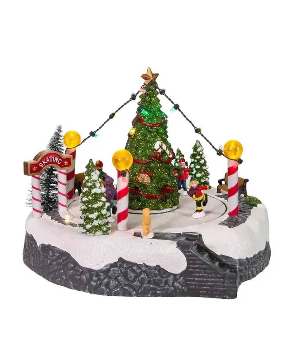 Kurt S Adler Musical Led Lighted Ice Rink With Trees Tabletop Battery Operated, C5624, Kurt Adler^ Resin