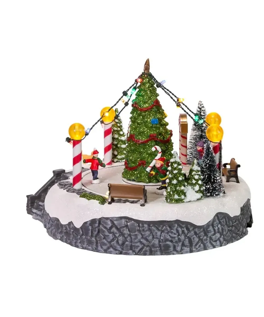 Kurt S Adler Musical Led Lighted Ice Rink With Trees Tabletop Battery Operated, C5624, Kurt Adler^ Resin