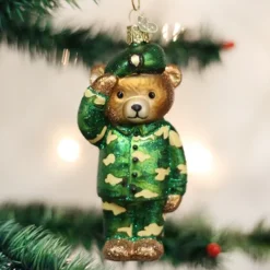 Old World Christmas Owc Army Bear Ornament, 12402^ Glass