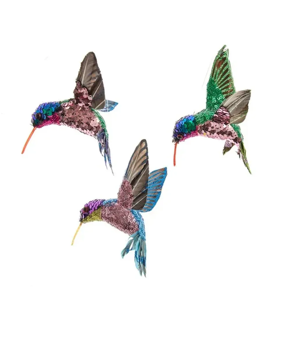 Kurt S Adler Sequined Hummingbird Ornament, 3 Assorted, C0804, Kurt Adler^ Resin
