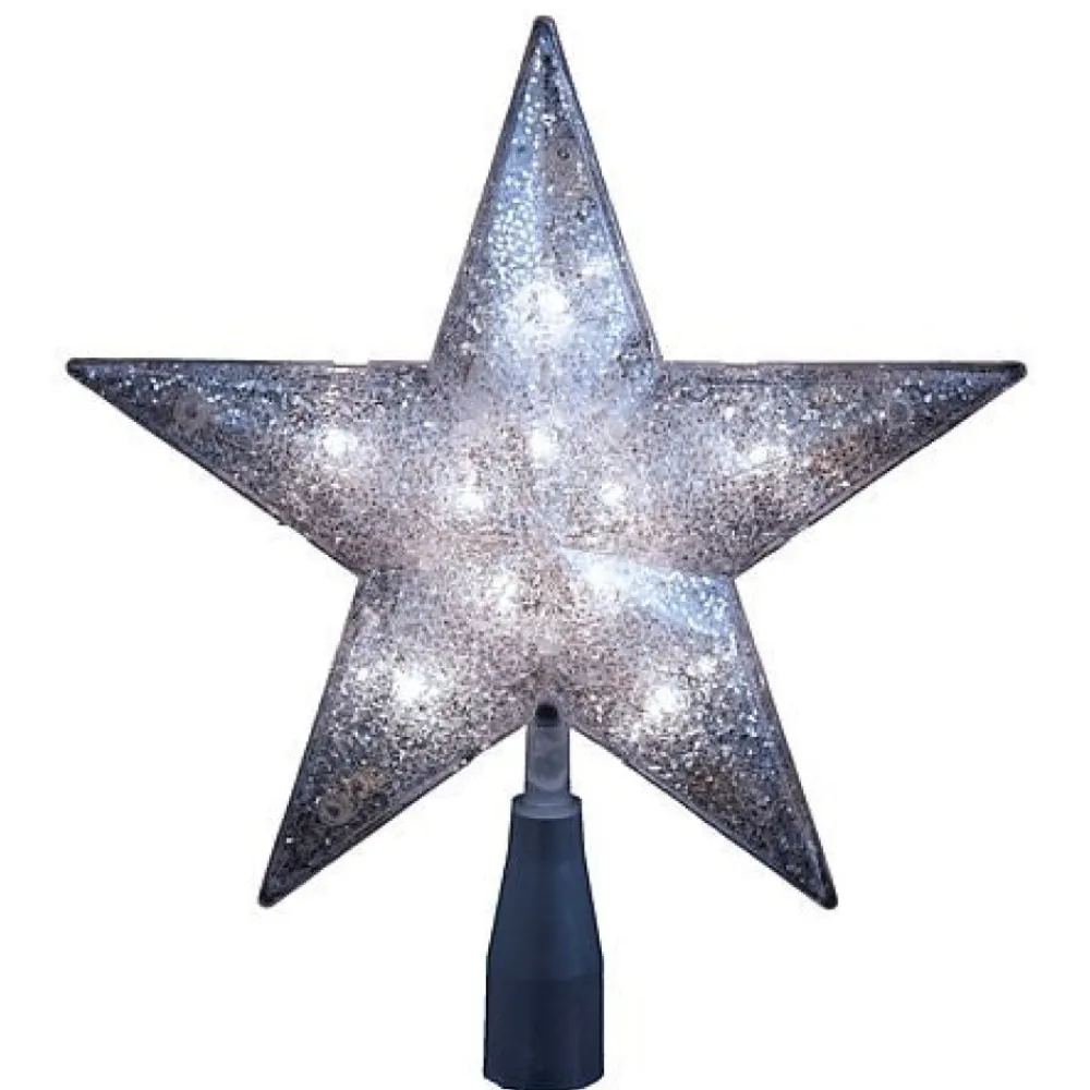 Hot Silver Glitter Star Tree Topper 10/L 5-Point, Ul1985/S 10 Light