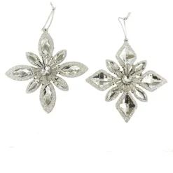 Kurt S Adler Silver Jewel Snowflake Ornaments, 2 Assorted, D2772^ Acrylic