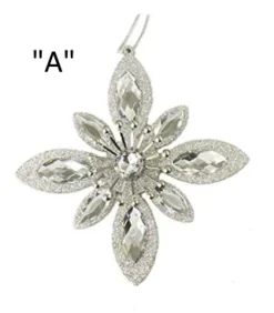 Kurt S Adler Silver Jewel Snowflake Ornaments, 2 Assorted, D2772^ Acrylic