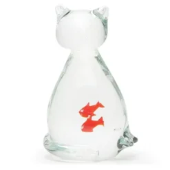 Dynasty Glass Sitting Cat With Fish^ Glass