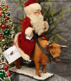 Elaine Roesle St Nick On Cow By ^ Santas