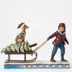 Enesco Victorian Child Pulling Sled^ Resin
