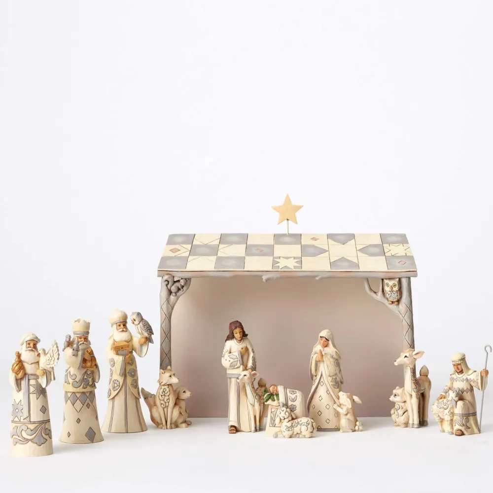 Enesco White Woodland 8 Pc Nativity^ Resin