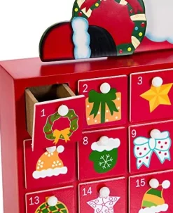 Kurt S Adler Wooden Santa Advent Calendar With Drawers, D3264, Kurt Adler^ Santas